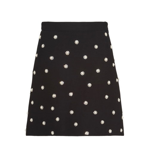 MiuMiu/繆繆 黑色 女士仿水晶裝飾半身裙 MG1348_1DDD_F0002