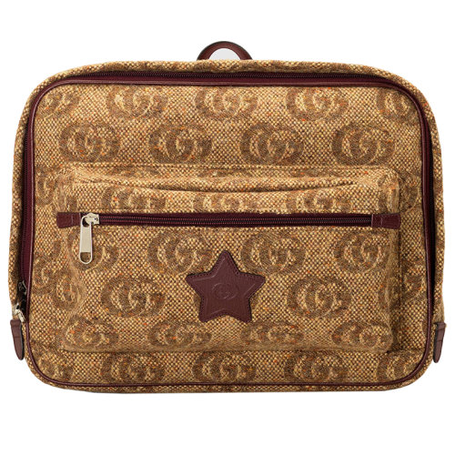 GUCCI/古馳 22新款Gucci Love Parade 系列 童包款棕色羊毛提花配皮調(diào)節(jié)肩帶背包704946U28CN2690