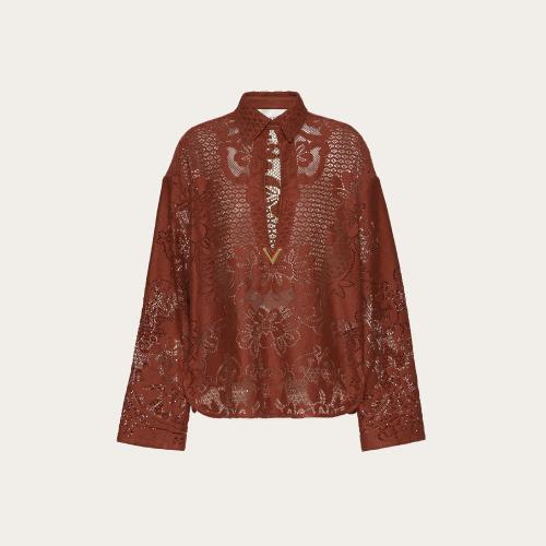  VALENTINO華倫天奴 22年秋冬 女士 長(zhǎng)袖襯衫 CHEMISE EN DENTELLE DE COTON PEONIES BLANKET V