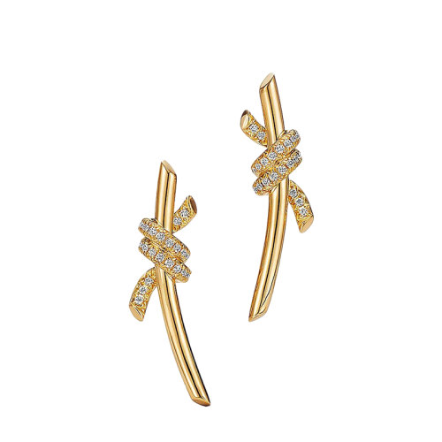 Tiffany & Co./蒂芙尼 22春夏新款N?ud系列 18K金黃金鑲鉆繩結(jié)耳釘69346472