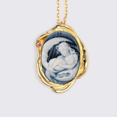 吊墜【2021新款星座】shiyu/十玉藝術珠寶 巨蟹座[全球限量20枚] 一體雙色縞瑪瑙黃道十二宮 十玉