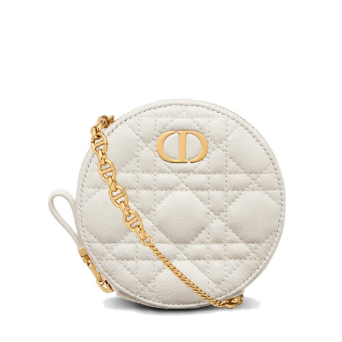 DIOR/迪奧  CARO系列 女士奶白色藤格紋小牛皮圓形單肩手拿鏈條包S5092UWHC_M030