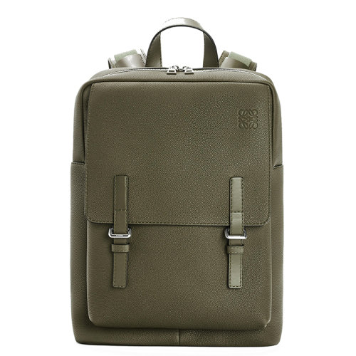LOEWE/羅意威 男士卡其綠柔軟粒面小牛皮軍用背包0010640969
