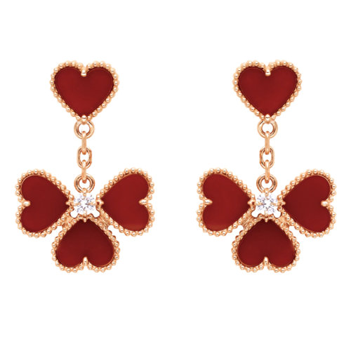 Van Cleef & Arpels/梵克雅寶 經(jīng)典SweetAlhambra?系列 18K金玫瑰金鑲嵌紅玉髓心形耳墜VCARN5PP00