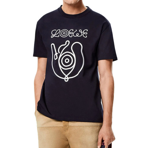 LOEWE/羅意威 22年春夏新款 男士群青藍色純棉Eye自然徽章刺繡短袖T恤H664Y22J24-5556
