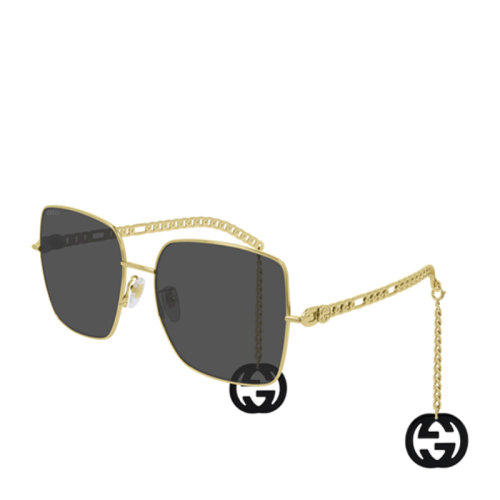 GUCCI/古馳 迷鏈系列 倪妮 鹿晗 李宇春 蕭敬騰 潘瑋柏 眾多明星同款 網(wǎng)紅街拍 可拆卸 男女款 太陽鏡 金色鏤空 灰色 棕色 鏡片 墨鏡 眼鏡 GG0724S 61mm GUCCI 古馳