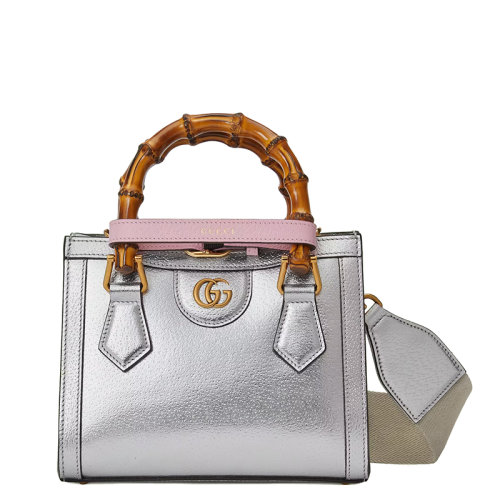 GUCCI/古馳 22春夏新款Diana系列 女士迷你銀色皮革金扣竹節(jié)提手配可拆卸肩帶單肩斜挎手提包7027321TRGT8190