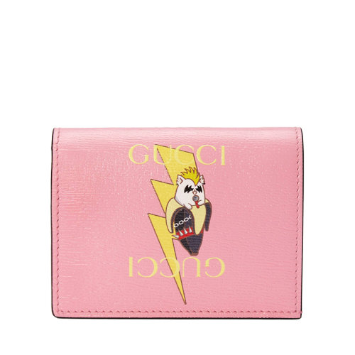 GUCCI/古馳 22新款 女士淺粉色皮革閃電Bananya印花按扣開(kāi)合卡片夾卡包701009U5XAG5964