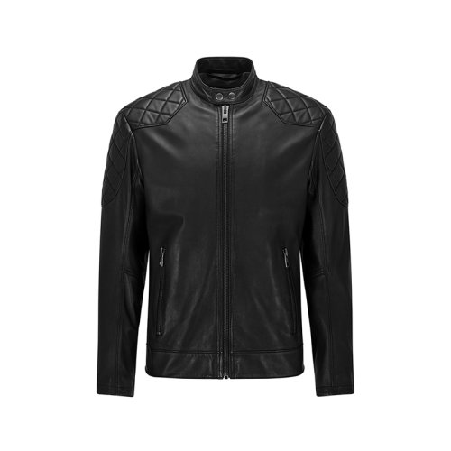 HUGO BOSS/雨果博斯 男士皮衣 男士羊皮修身版皮衣機(jī)車夾克上衣外套 50452662