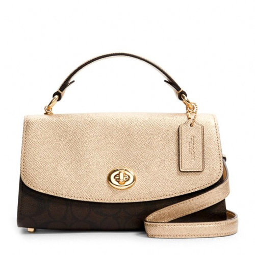 COACH/蔻馳 TILLY系列女士米色PVC/配皮中央拉鏈隔層旋鎖封口斜挎包單肩包手提包女包 C1441IMS5V