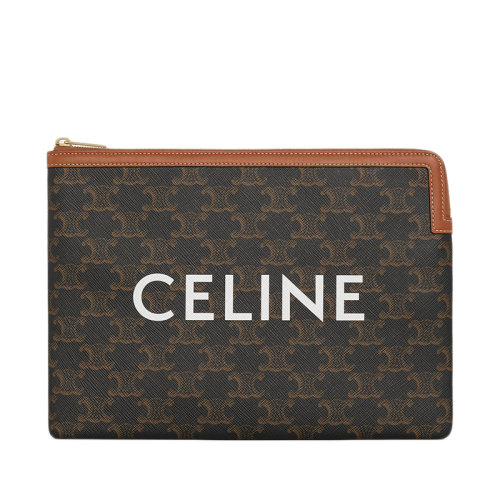 CELINE/賽琳 經(jīng)典款 棕色小羊皮凱旋帆布小號(hào)拉鏈?zhǔn)帜冒?0D672BZQ.04LU