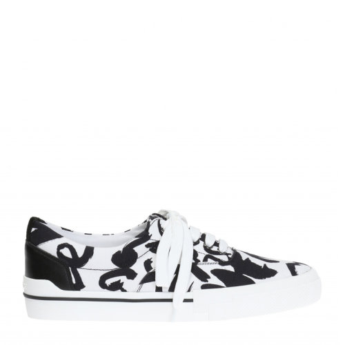 VERSACE/范思哲 男士拼色帆布經(jīng)典字母徽標(biāo)涂鴉裝飾系帶運(yùn)動(dòng)鞋休閑鞋帆布鞋低幫鞋平底鞋單鞋男鞋 DSU6437-D4TXG-DNWE