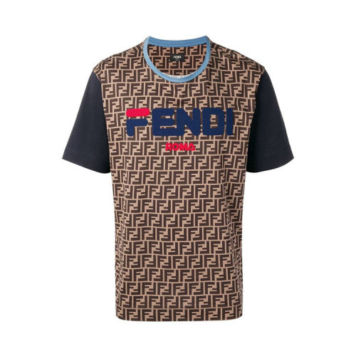 FENDI/芬迪  男裝 經(jīng)典雙F 品牌字母LOGO 男士棕色棉質(zhì)時尚圓領(lǐng)春夏短袖T恤 FY0936A65HF151X