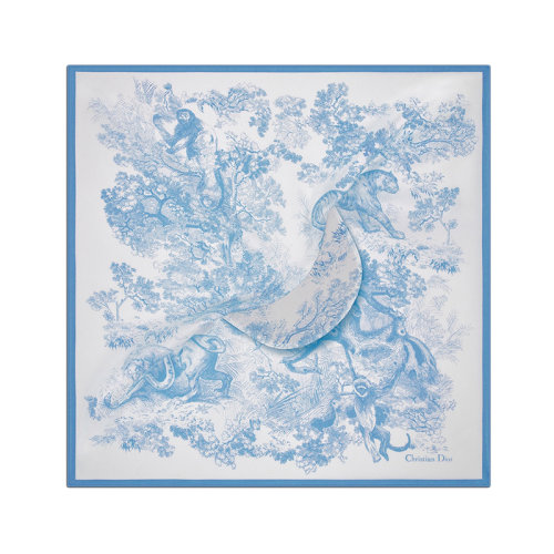 DIOR/迪奧 22年早春新款 女士象牙色/矢車菊色純桑蠶絲茹伊印花遮陽帽21JOU150I602_C520