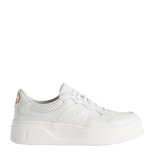 GUCCI/古馳      女士白色皮革GG壓紋運(yùn)動鞋6704081XL109014