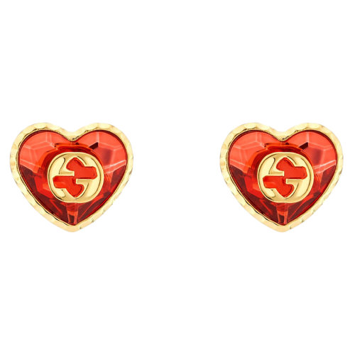  GUCCI/古馳  金色黃銅 GG心形水晶耳環(huán)648836J1D508132
