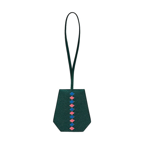 HERMES/愛馬仕 21早秋新款 女士綠色Epsom小牛皮小編織鑰匙鈴包配飾H076265CJAB