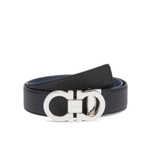 Salvatore Ferragamo/菲拉格慕 腰帶男士牛皮可剪裁經(jīng)典板扣皮帶腰帶 黑色深藍(lán)色 679535/0714462