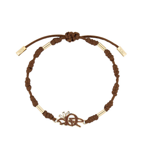 DIOR/迪奧 22新款CACTUS JACK聯(lián)名款 男士金色黃銅飾白色水晶標(biāo)志咖啡棕色棉質(zhì)編織繩手鐲B1558HOMMT_D010