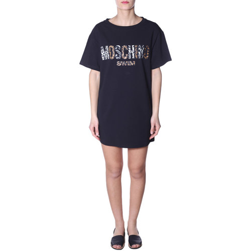 MOSCHINO/莫斯奇諾  春夏 T恤裙 女性 短袖 LOGO 黑色 女士連衣裙 A1903 2116 555
