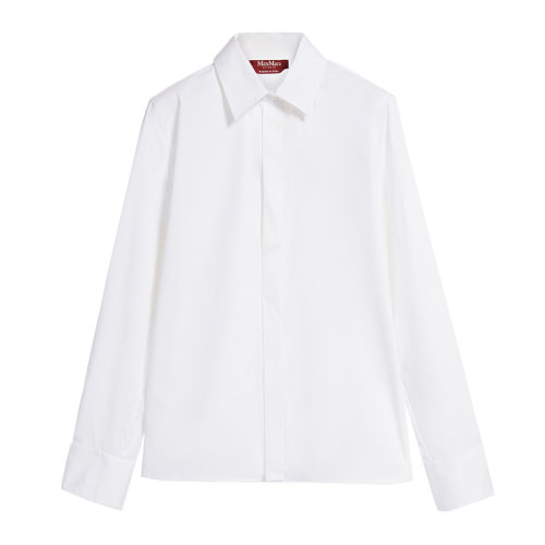MaxMara/麥絲瑪拉 22年秋冬新款 ORAFO系列 女士白色印花棉質尖領襯衫6116022906001