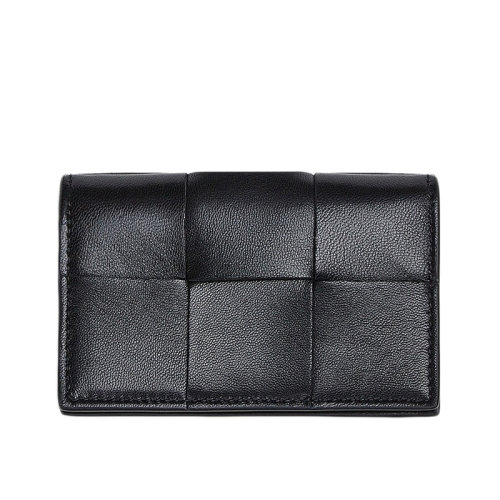 Bottega Veneta/葆蝶家  女士黑色I(xiàn)ntrecciato編織羊皮小牛皮翻蓋卡包651396VCQC48425
