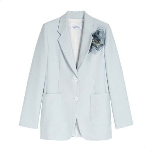 MaxMara/麥絲瑪拉 22年早春新款 FOX系列 女士淺藍(lán)色棉質(zhì)混紡米勒風(fēng)格西裝外套夾克1911042106001