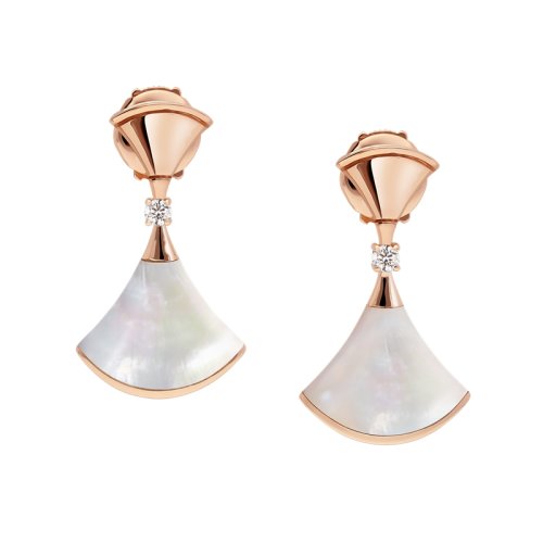 BVLGARI/寶格麗 DIVAS'DREAM經(jīng)典款 白貝母18K金玫瑰金鑲鉆石耳墜 350740