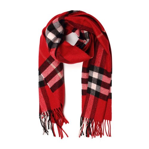 BURBERRY/博柏利 女士金屬質(zhì)感紅色精紡格紋羊絨圍巾圍脖 3955674