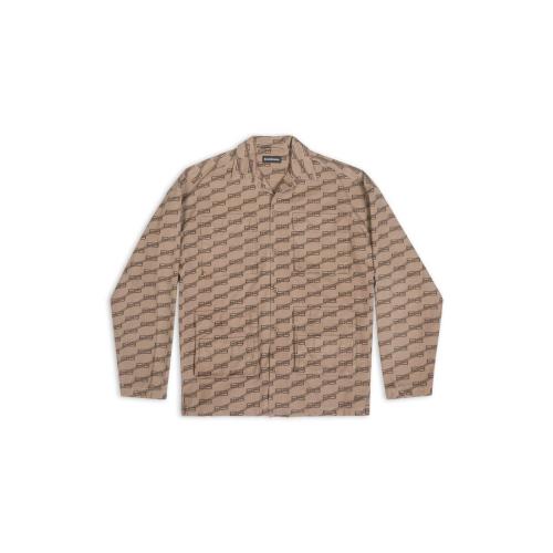  BALENCIAGA巴黎世家 22年秋冬 男士 長袖T恤 Mens Bb Monogram Cargo Shirt  in Beige 704390T