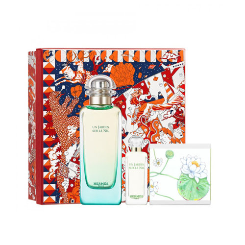 HERMES/愛(ài)馬仕2021圣誕限量尼羅河花園香水套裝3件套 淡香水100ml+淡香水7.5ml+香皂50g