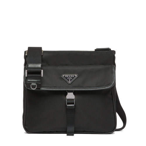 PRADA/普拉達(dá)      男士黑色再生尼龍Saffiano 皮革可調(diào)式編織尼龍帶和皮革肩帶鏈?zhǔn)娇诖笨鐔渭绨?VH119_2DMH_F0002_V_OOO