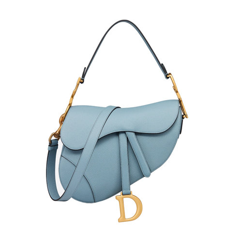 DIOR/迪奧 22新款 SADDLE系列 女士藍色粒面小牛皮馬鞍形翻蓋配磁性 D 馬鐙扣手提肩背斜挎包M0455CBAA_M09Z