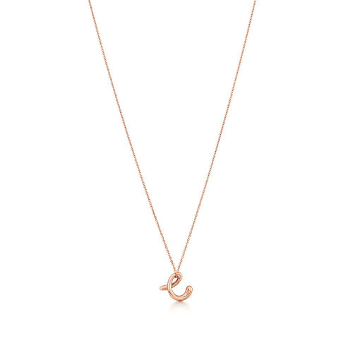 Tiffany & Co./蒂芙尼 Elsa Peretti系列 18K金玫瑰金C字母吊墜項(xiàng)鏈 29896801