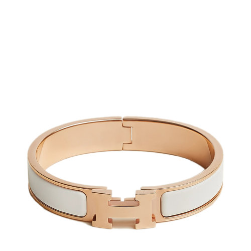 HERMES/愛(ài)馬仕 經(jīng)典款Clic H系列 白色琺瑯鍍玫瑰金飾面H標(biāo)識(shí)手鐲H700001FO31