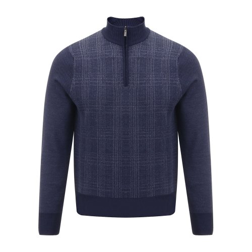 CANALI/康納利 藍(lán)色 男士高領(lǐng)拉鏈格紋針織衫 C0611-MK00600-300 18秋冬