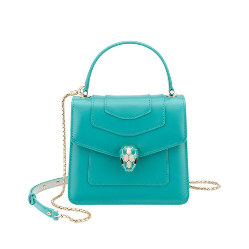 BVLGARI/寶格麗  女包 SERPENTI FOREVER系列 女士碧玉色皮質(zhì)小號(hào)蛇頭扣環(huán)鏈條單肩包手提包 288772