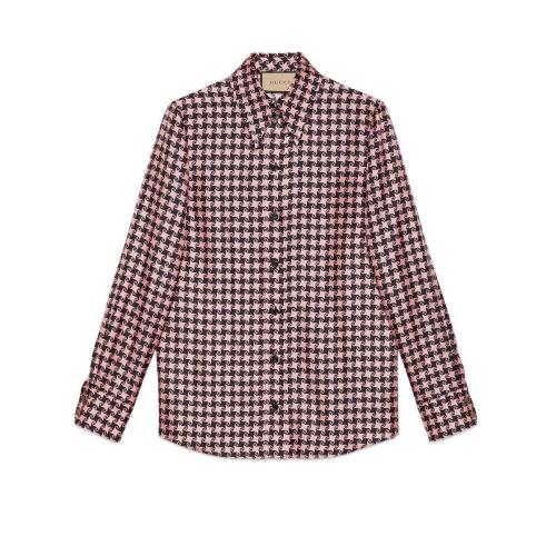  GUCCI古馳 22年秋冬 女士 方形G千鳥格真絲襯衫 675825 ZAH3U 5322 預(yù)定商品2-6周發(fā)貨