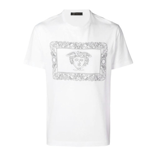 VERSACE/范思哲 男士白色棉質(zhì)經(jīng)典美杜莎頭像印花裝飾圓領(lǐng)上衣短袖T恤 A81881-A224589-A001