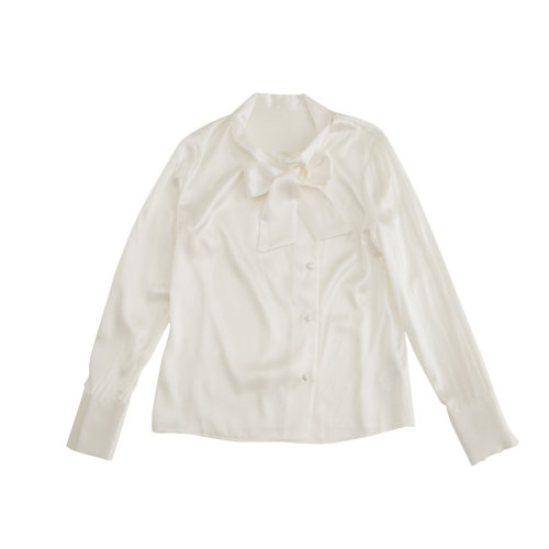 GeleiStory/GeleiStory  春夏新款系帶燈籠袖長袖寬松白色襯衫女  女裝＞女士襯衫＞女士長袖襯衫