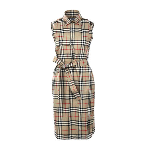 BURBERRY/博柏利22春夏格紋棉質(zhì)襯衫式無袖女士連衣裙8048733