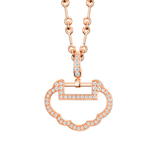 QEELIN/麒麟珠寶 YUYI系列 18K金玫瑰金鑲嵌鉆石中號鏤空如意形狀吊墜YY-020-OPD-RGD