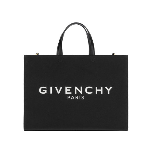Givenchy/紀(jì)梵希 22新款 Cabas G系列 女士中號(hào)黑色棉麻帆布白色字母標(biāo)志拆卸寬肩帶皮革手柄金色飾面單肩斜挎手提托特包BB50N2B1F1-001