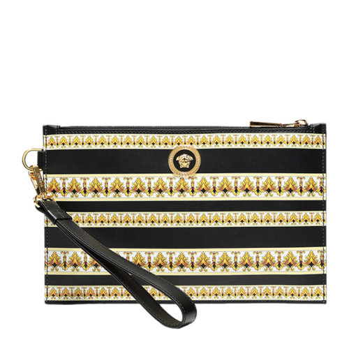 VERSACE/范思哲 男士拼色牛皮經(jīng)典美杜莎頭像Barocco印花裝飾拉鏈開合手拿包手包腕包男包 DP84725-DVT5D-DNMOH