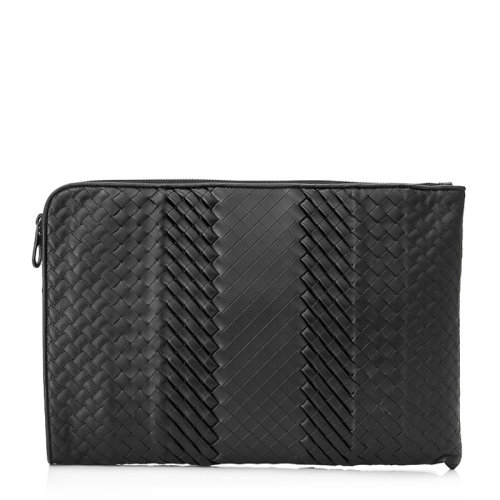 Bottega Veneta/葆蝶家 寶緹嘉 男士 男包 黑色皮革編織拉鏈?zhǔn)帜冒?405912VV3401000 HJH0015X