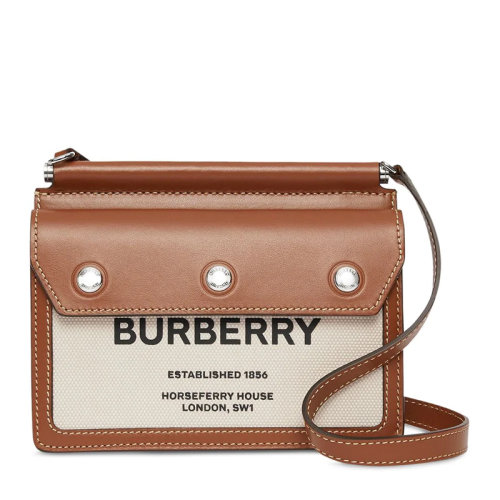 BURBERRY/博柏利 女士拼色小牛皮迷你 Horseferry印花泰爾特手袋單肩包斜挎包女包 8014611