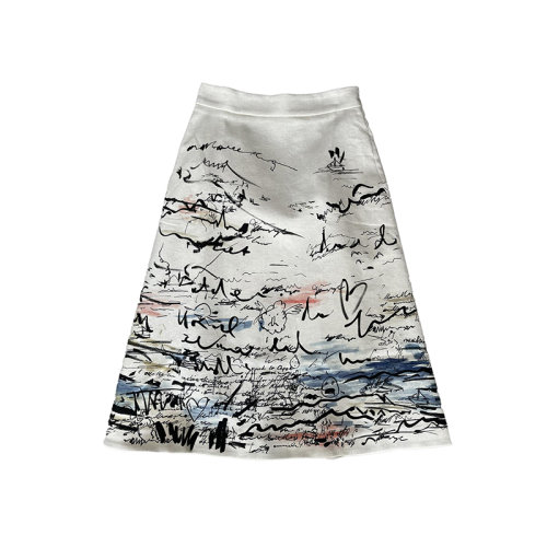 Burberry 博柏利  女士涂鴉海濱棉麻長(zhǎng)裙