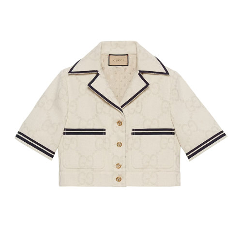 GUCCI/古馳 22年秋冬新款 女士象牙白色棉質(zhì)混紡老花提花航海風(fēng)外套夾克691840XDBX29207