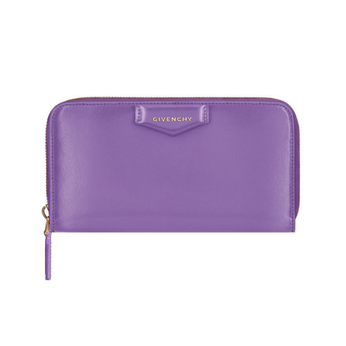 Givenchy/紀(jì)梵希 22新款 女士紫色小牛皮金色凹凸標(biāo)志拉鏈開合錢包BB60KDB13A-520