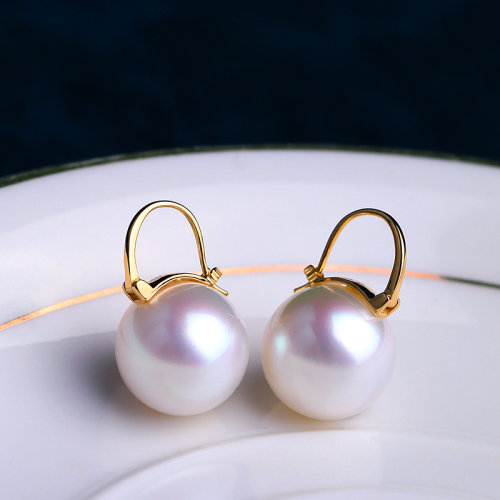 ZHUGONG/珠宮【簡蔻耳環(huán)】簡約大氣 18K金鑲嵌12mm南洋白珠